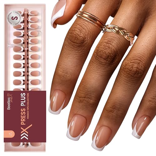 Beetles French Tips Press On Nails: 224 Pcs Brown French Tip Nails Short Squoval Fake Nail Tips,Soft Gel Nail False Nails,DIY Nail Art Salon Quality Manicure Gift For Women