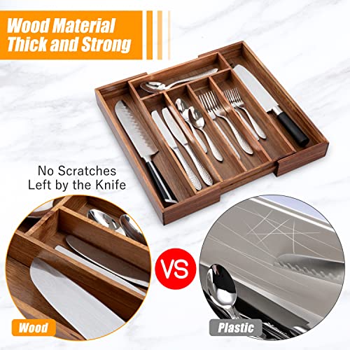Bellsal Acacia Silverware Organizer Kitchen Drawer Organizer Expandable Bamboo Utensil Holder Cutlery Tray for Kitchen Utensil and Flatware Bedroom Office by Bellsal - Image 5