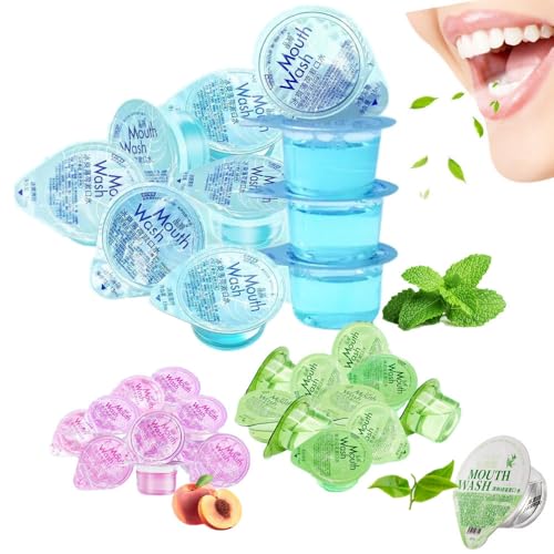 30Pcs Portable Jelly Mouthwash Set, Peach+Mint+Tea Oral Cleaning Care Mouth Wash Freshen Breath Mouthwash, 30Pcs/Set One Month's Supply, Fresh Breath, Remove Bad Breath, Travel Size Mouthwash