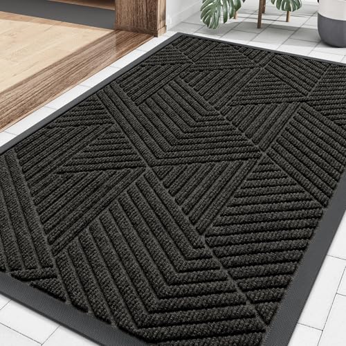 Image of Smiry Front Door Mat Outside Entrance, Low Profile Rubber Doormat, 29.5x17