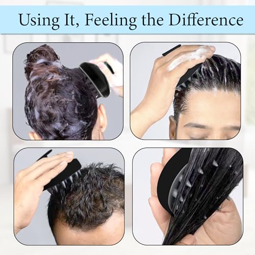 Image of GLUN Anti-Dandruff Round Scalp Massager with Elastic Closing Black Hair Bonnet Cap with 3 Satin Scrunchies Combo, Treatment Accessories for Hairs, Shampoo Brush Super Soft Bristles