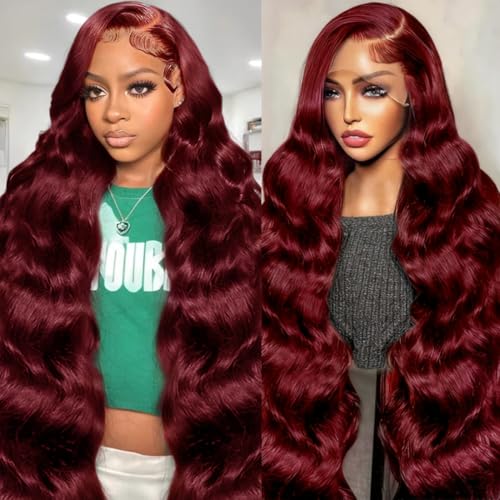 Afribye 13x6 Burgundy Body Wave Lace Front Wigs Human Hair