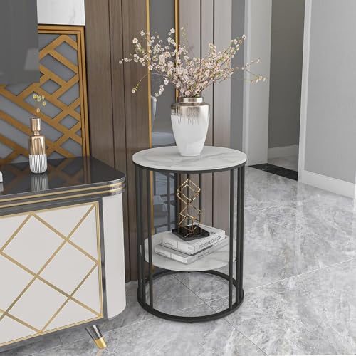 Image of NEST NATURE HAVEN Round Side Table Corner End Table for Living Room Bedside Mid Century Modern Coffee Table or Circle Accent Table for Small Spaces Metal Nightstand (Black and White)