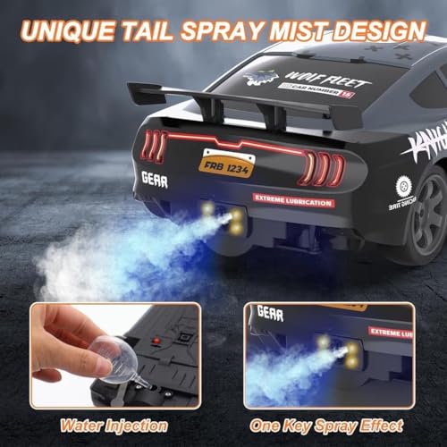 Image of RC Drift Car, Drifting RC Car 1 /16 2.4GHz 4WD Remote Control Cars, Rechargeable Drifting Cars 18KM /H+ High Speed RC Racing Vehicle with Spray Cool Lights Toy Car (RC Drift & Spray Car-Grey)