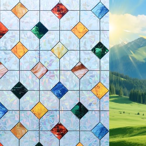 Image of DKTIE Rainbow Stained Glass Window Film Decorative 23.6in X 78.7in