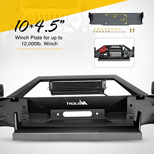 Nilight Front Bumper W/Winch Plate Compatible For 2018 2019 2020 2021 2022 2023 Jeep Wrangler Jl With 72W Led Light Bar 2 X 18W Led Work Light Pod License Plate Bracket,2 Years Warranty #TOP4