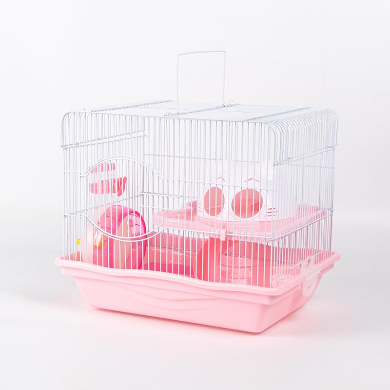 KDLKLTY Hamster Cages, Including Water Bottle Cat Shaped Cabin and Running Wheel, Portable Easy to Clean Pet cage (Pink)