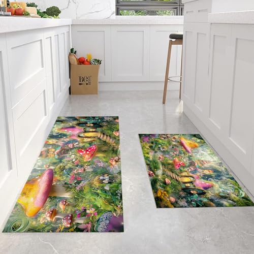 Alfombrillas de paisaje forestal antifatiga verde oscuro lavables de 40x60 y 40x120cm 5
