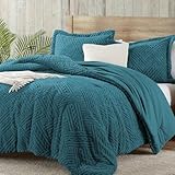 Homelike Moment Fluffy Queen Comforter Set - Teal Blue Warm Comforters for Winter Queen Size, Comforter Full Size Bed Set 3 Piece