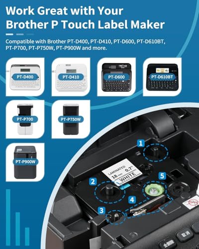 4 Pack TZe-241 TZe241 Label Tape 18mm Compatible with Brother P-Touch TZe Tape 18mm 0.7" TZ-241 Laminated White, Tz Tape 18mm Work for Brother P-Touch Label Maker PT-D400 D410 D600 image 3