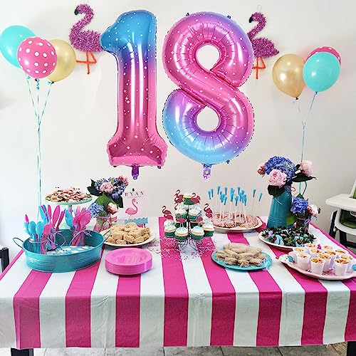 40 Inch Gradient Rainbow Number 1 Balloon for 1st Birthday Decoration, Large Self Inflating Blue Pink Foil Number Balloons 0-9 for Girls, Starry 1 Helium Balloons for Women Party Anniversary Supplies - 7