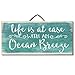 Highland Graphics Tropical Decor Wood Sign Reads "Life is at Ease with an Ocean Breeze" Table or Wall Decor