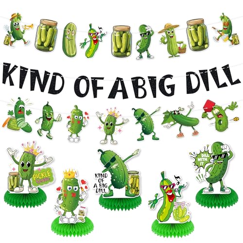 Pickle Party Decorations Set 3 PCSKind of a Big Dill Banners and 5 PCS Honeycomb Supplies Funny Cucumber Theme Decor for Birthday Bachelorette Friends Gathering & Pickle Lovers