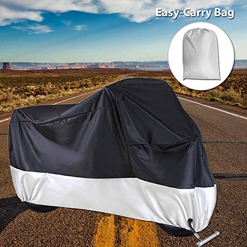 Acelane Motorcycle Cover, All Season Waterproof Outdoor Dustproof Durable Vehicle Cover with Lock Holes Fits up to 116 inches for Harley Davidson, Honda, Suzuki,Yamaha and More