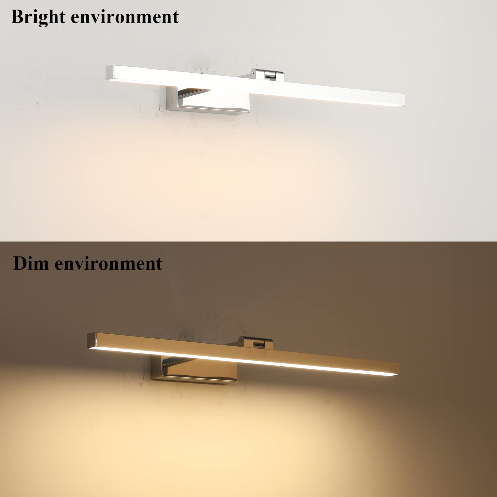 Klighten Luce Specchio Bagno Led 60cm Girevole di 180°, 18W 1170 Lumen, Impermeabile IP44 Lampada da Specchio Bagno, Applique Bagno Specchio Moderno, Bianco Caldo 3000K, Cromo