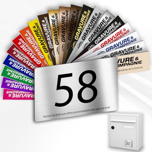 Numéro Pour Boîte Aux Lettres Adhésif - Numéro De Maison PVC – Plaque Gravée À Personnaliser - GRAND 10 x 7 cm (Gris Alu Métallisé)