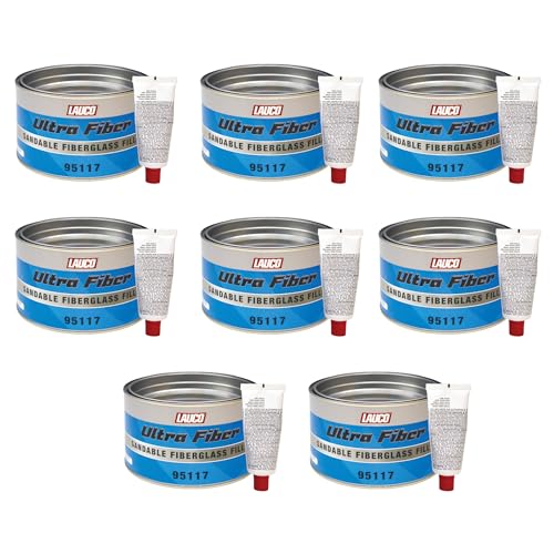 LAUCO Ultra Fiber Sandable Fiberglass Filler - Pack of 8 - Bridges Holes, Water Resistant, Lightweight - Ideal for Fiberglass, Steel, Plastics, Base Color of Yellow-Green, 8 Quart + 8 Hardener