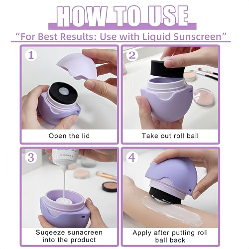 Reusable Silicone Sunscreen Applicator for Body & Face - Travel Size with Refillable Roller Sponge ，No-Waste Lotion Applier for Kids, Adults, Family (Purple) - Thumbnail 2