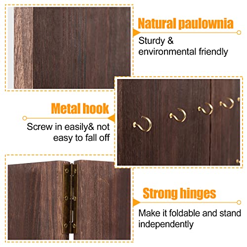 Wooden Jewelry Display Stand - 3-Sided Panel Earring Display Stands For Selling Earrings Rings & Keychain Display With 27 Hooks & 100 Earring Cards For Store Showcase And Home(Brown) #TOP4