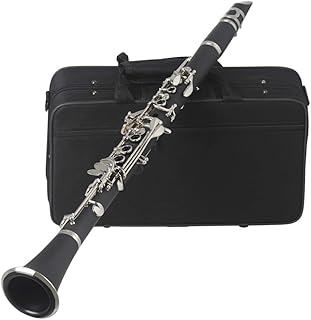 YUHUAKE Clarinete En SIB De 17 Teclas Plateado, Clarinete De Ebonita Negra, Clarinete En Si Bemol, con Estuche, Material De Ebonita, Clarinete En SIB De Ebonita Profesional
