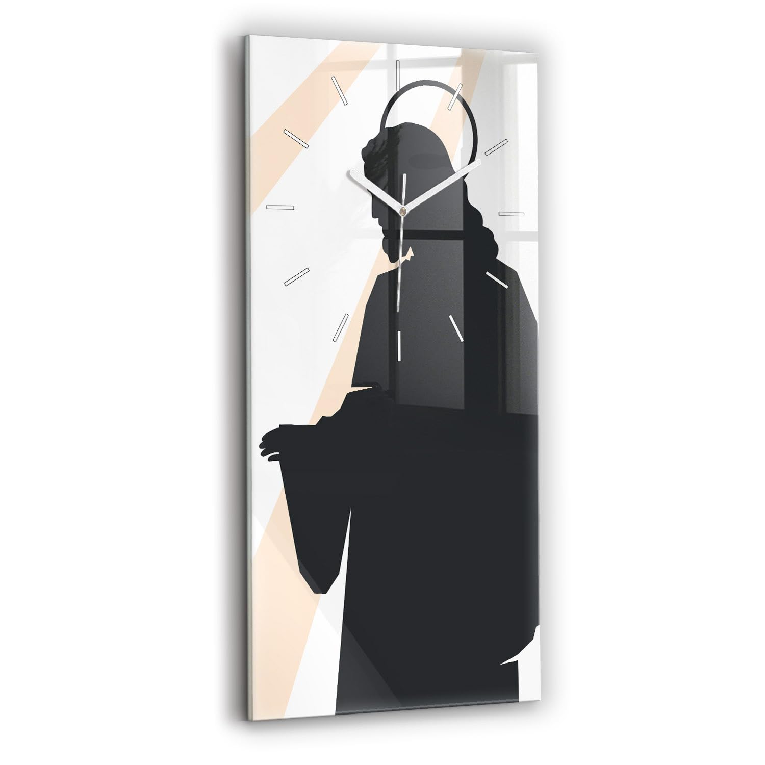 Reloj de vidrio Sacroarte de 30x60cm con manecillas blancas y arte fino del Santo Jesús