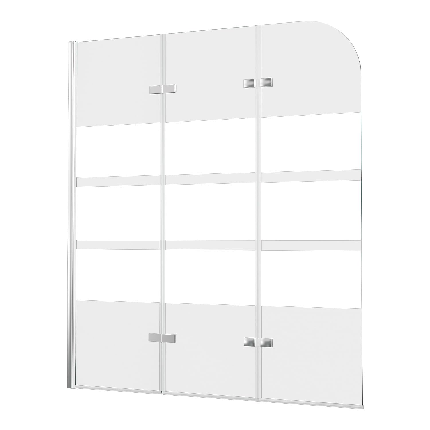 Vasca da bagno 120 x 140 cm, 3 pezzi, pieghevole, parete doccia per vasca da bagno in vetro di sicurezza ESG da 6 mm, con strisce bianche, rivestimento nano, paraspruzzi, argento
