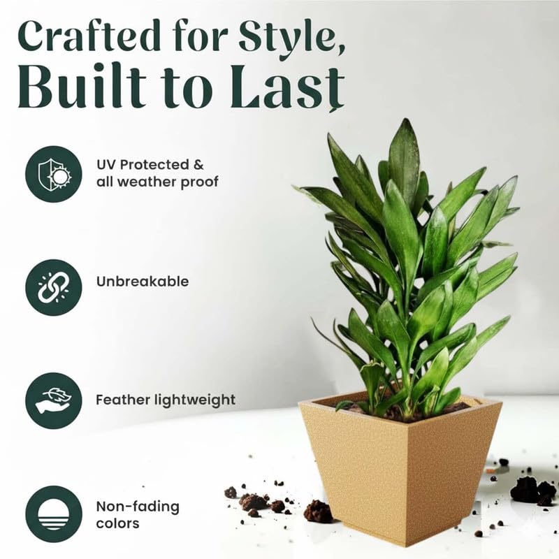 Image of Amazon Brand - Umi 15 Inch Planter Pot | Flower Pot for Indoor & Outdoor Use | Square Shape Planter Pot for Home & Office Decor Balcony & Terrace Gardens (Chorsa, Brown)
