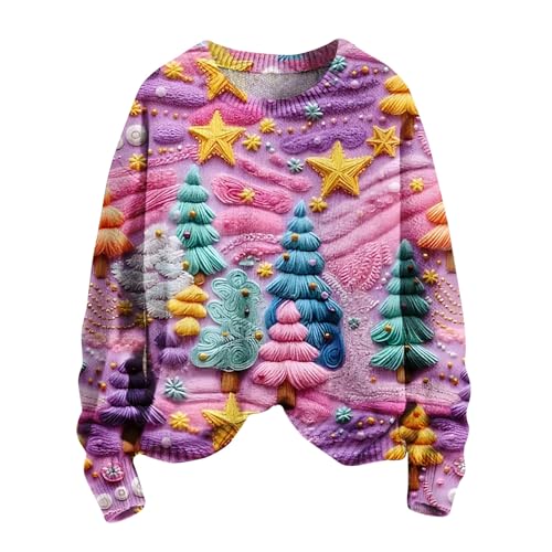 Christmas Sweatshirts for Women Cute 3D Santa Graphic Shirts Funny Xmas Print Pullover Tops Ugly Christmas Sweaters