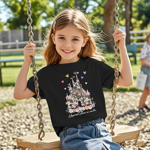 Image of Floral Castle Shirts for Girls Graphic Cute Tshirt Kids Toddler Flower Holiday Shirt Vacation Trip Tee Tops