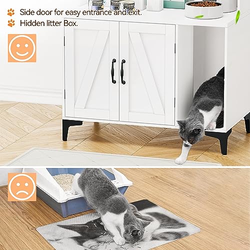 IDEALHOUSE Cat Litter Box Enclosure with Shelves and Doors,Wood Sturdy Hidden Litter Box Furniture,Indoor Cat House Furniture for Most of Litter Box,Litter Box Cabinet,White