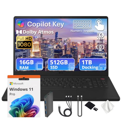 LG Gram 15.6�C���` FHD AI �^�b�`�X�N���[���m�[�g�p�\�R���AIntel Core Ultra 5 115U�A16GB RAM�A1.5TB�X�g���[�W(512GB SSD&1TB�h�b�N)�AIntel�O���t�B�b�N�X�ANum�L�[�p�b�h�A���C�g�AH