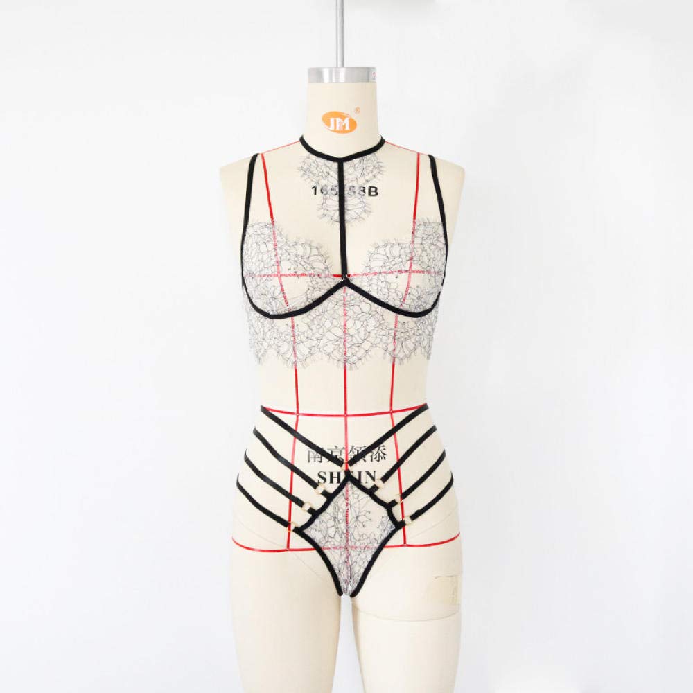 Conjuntos de lencería para Mujer tentación Transparente Fina Ropa Interior Halter Traje Mujer (Gris Grande)