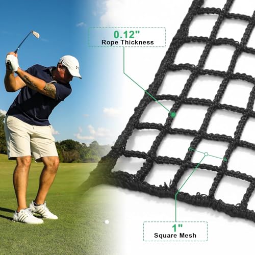 EMEKIAN 3m x 9m Schwarzes Polyester Golf Übungszaunnetz, 400GSM Schwerlast Golfball-Absperrnetz, Tragbares Golfnetz für Drinnen und Draußen, Golf-Schlagnetz, Verstellbares Schutznetz für Den Hinterhof