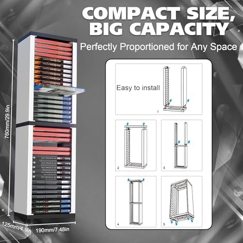 SH-RuiDu PS5 Oyun Disk Kutusu Depolama Rafı, 36 Oyun Diski Depolama Kulesi Raf Tutucu, Kolay Montaj Beyaz ve Siyah Oyun Diski Düzenleyici Oyun Odası için - Görsel 2