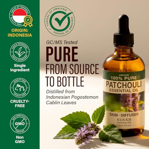 Image of 100% Pure Patchouli Oil - 4 Fl Oz Patchouli Essential Oil for Hair, Skin, Diffuser, Aromatherapy & DIY Soap Making Scent