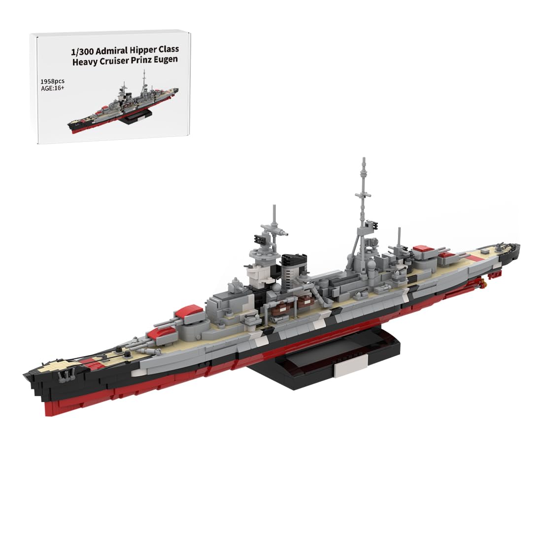 Klemmbausteine Kriegsschiff Modell, 1958 Teile 1:300 Maßstab Schwerer Kreuzer Prinz Eugen Schlachtschiff Leichter Kreuzer MOC Militär Technik Groß Schiff Set