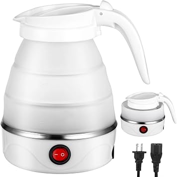 600W 110V Electric Kettle, Small Food-Safe Silicone Water Boiler, 0.6L Foldable Travel Electric Kettle for Making Coffee & Tea, Portable Kettle for Hotels, Rv Trips, Camping