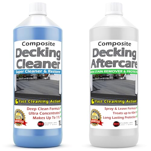 HLS Supplies 2L Composite Plastic Decking Cleaner and Reviver & Aftercare Pack - Deck Algae and Mould Remover - Removes Dirt, Grime and Bird Droppings