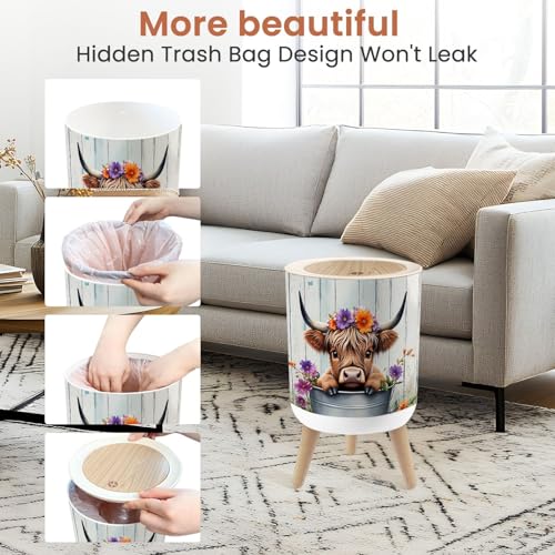 Pequeña caneca de basura con tapa y diseño rústico 1.8 galones miniatura 4
