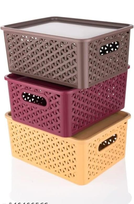 Nagbai Industries Kitchen Color Basket Set 3 Pc Storage Basket for Fruits, Vegetables,Magazines, Cosmetics,Kitchen Tool -with Lid – Color May Vary Nagbai Industries Kitchen Color Basket Set 3 Pc Storage Basket for Fruits, Vegetables,Magazines, Cosmetics,Kitchen Tool -with Lid – Color May Vary