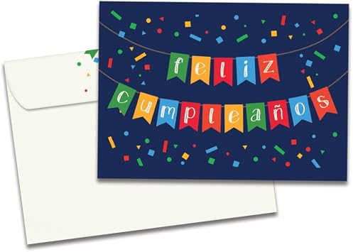 Tree-Free Greetings - Spanish-Speaking Birthday Card - Artful Designs - 1 Card + Matching Envelope - Made in USA - 100% Recycled Paper - 5 x 7 - Cumpleanos Confetti GO64621