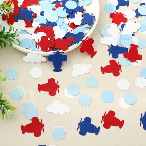 Image of Whaline 300 Pcs Airplane Table Confetti Cloud Airplane Dot Table Centerpieces for Aviation Birthday Baby Shower Party Supplies