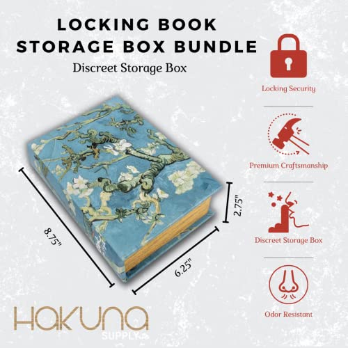 Hakuna Supply - Locking Book Storage Box Bundle - Discreet Storage Lock Box Accessories Combo Kit (Almond Blossom) #TOP2
