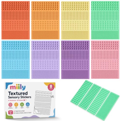 Sensory Stickers for Kids, 8 Pack Textured Desk Calm Strips with 4 Tactile Patterns, ADHD, Anxiety Relief Items, Sensory Fidget Tools for School, Special Education Classroom, Calming Corner, Office