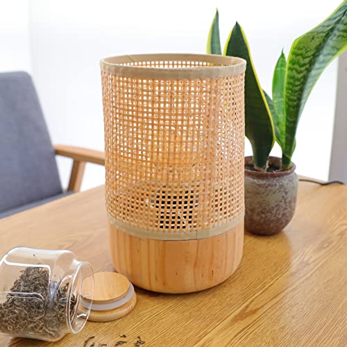 Yastly Bamboo Woven Table Lamp With Natural Wood Base, Small Wicker Desktop Nightstand Lamp Accent Lamp For Kids Room,Living Room,Bedroom,Dorm Decor #TOP5