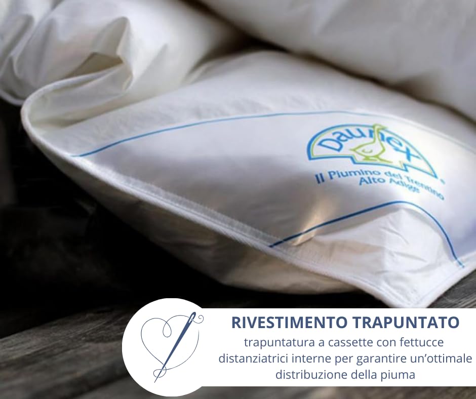 Piumino d’Oca DAUNEX Trentino Piazza Mezza 100% Piuma D'Oca Naturale Traspirante e Soffice Piumone ESTIVO Imbottitura 110 gr/mq Made in Italy Misura 200x200 cm Mod. MONTE BIANCO LIGHT