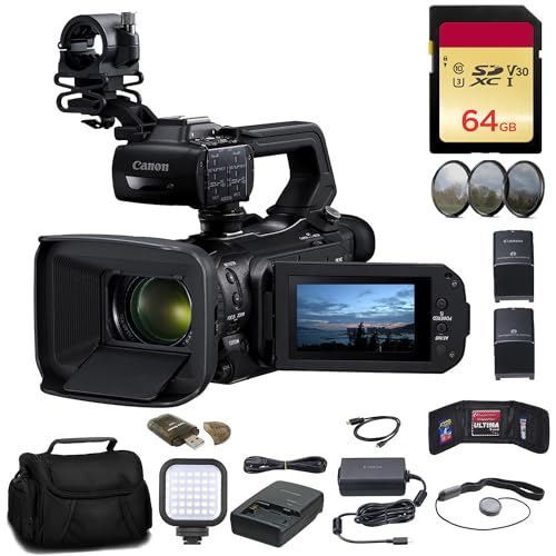 Canon XA75 UHD 4K30 Camcorder with Dual-Pixel Autofocus (5735C002) + 64GB Memory Card + BP828 Battery + BP820 Charger + Filter Kit + Bag + LED Light + Card Reader + More (Renewed)