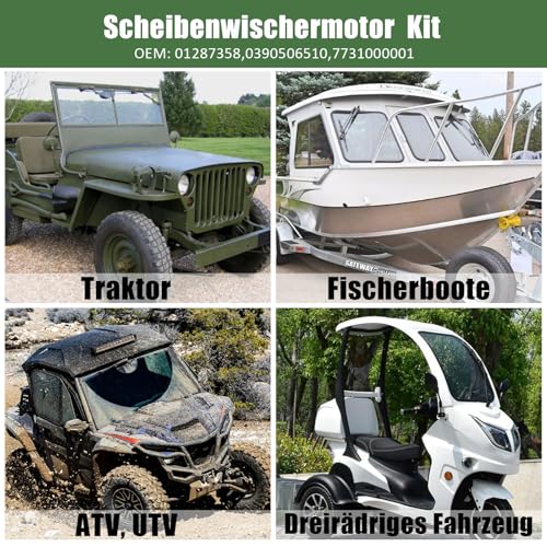 ENNJING Scheibenwischermotor 12V,mit Arm und 105° Wischerblatt, Elektrisches Scheibenwischer Set,Wischermotor Universal für Booten, Wohnwagen, ATVs, UTVs 01287358 7731000001 0390506510
