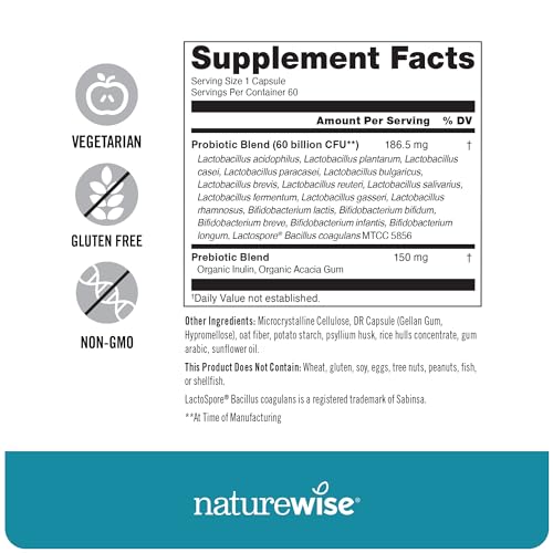 image for NatureWise Probiotics 60 Billion CFU - 17 Strains + Organic Prebiotics