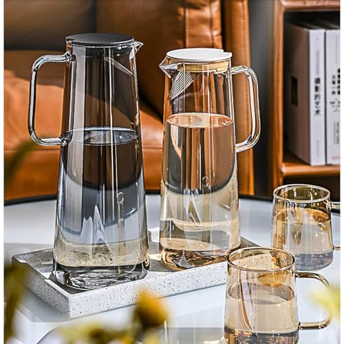 Image of Martvia Premium Juice and Water Brown Glass Pitcher jug with Lid 1.8 Liter Romantic Style jugs with Handle Pitcher for Serve, Milk, Lassi, Cocktail, Ideal for Gift Beverage Carafes (NP - 05)